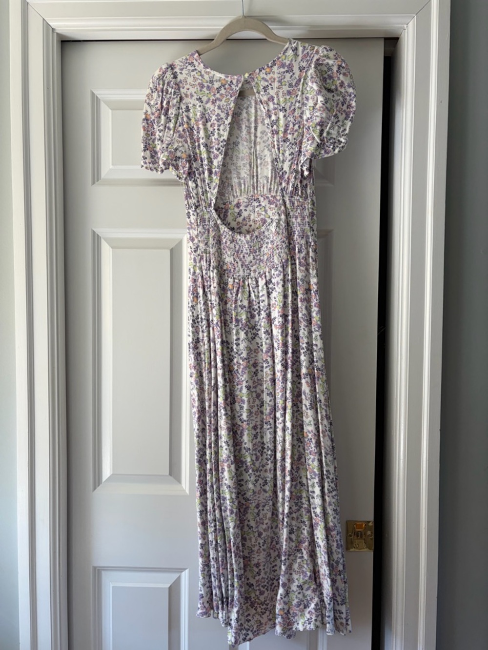 AFRM Lavender and Green Floral Open Back Maxi Dress